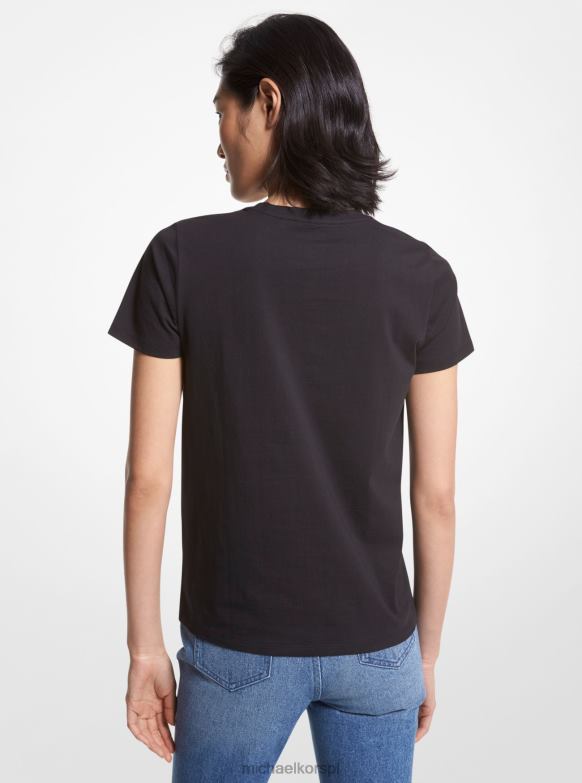 T-shirt z bawełny organicznej i nadrukiem lotnika z logo kobiety Michael Kors czarny LHN66391 odzież