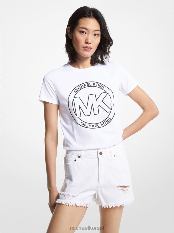 T-shirt z bawełny organicznej i nadrukiem z logo kobiety Michael Kors biały LHN66387 odzież