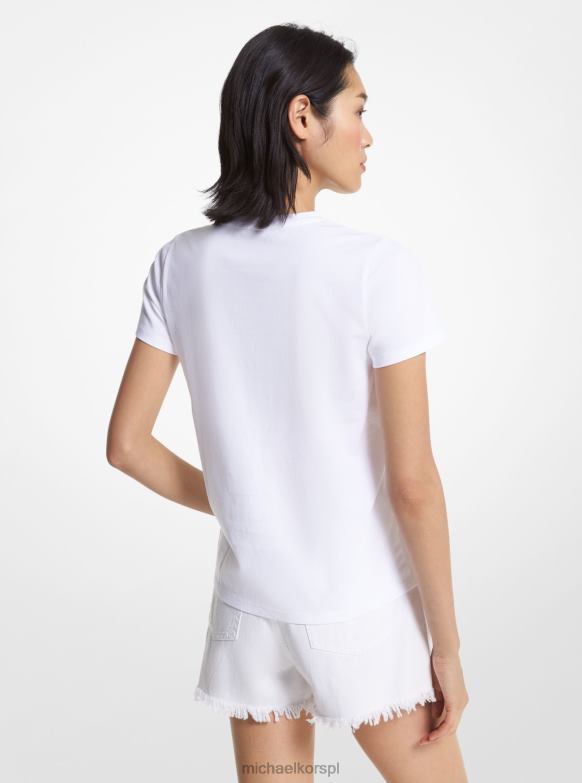 T-shirt z bawełny organicznej i nadrukiem z logo kobiety Michael Kors biały LHN66387 odzież