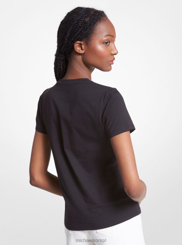 T-shirt z bawełny organicznej i nadrukiem z logo kobiety Michael Kors czarny LHN66390 odzież