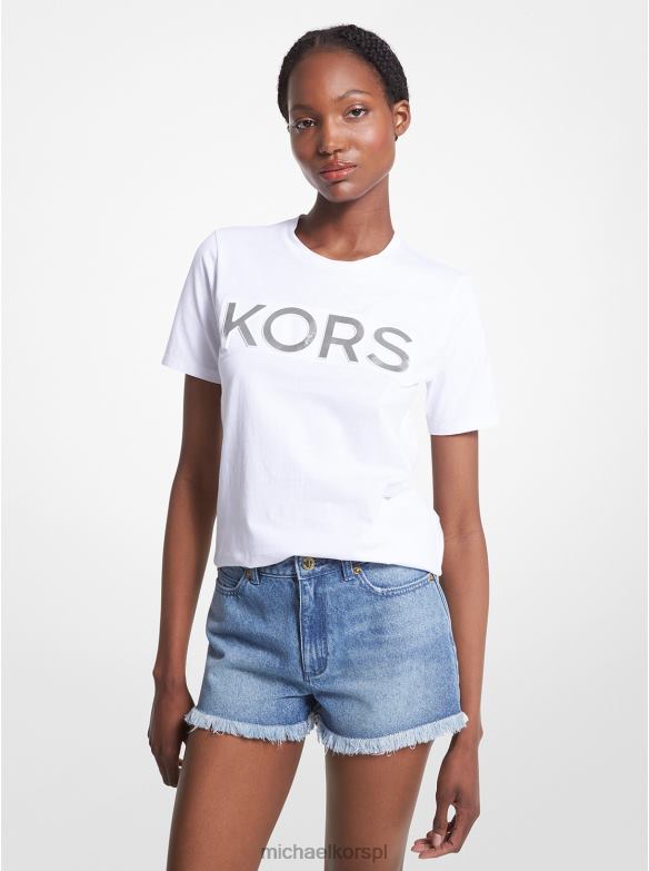 koszulka z logo z bawełny organicznej kobiety Michael Kors biały LHN66394 odzież