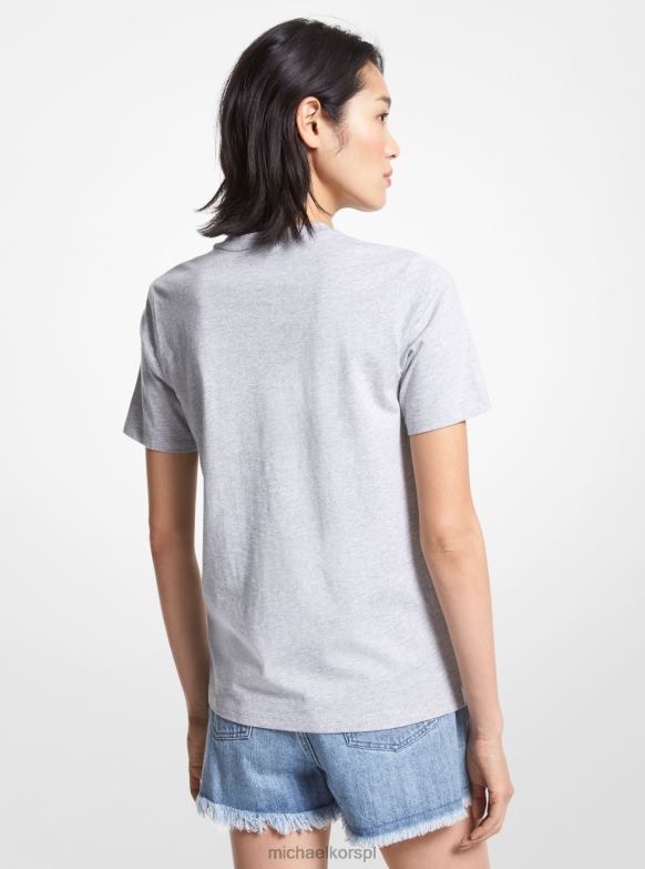 koszulka z logo z bawełny organicznej kobiety Michael Kors perłowy szary LHN66395 odzież