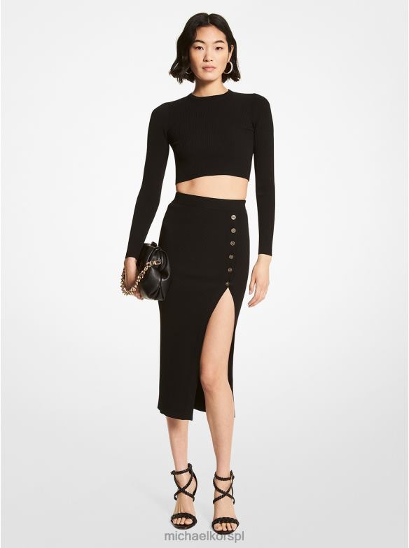 Prążkowana spódnica ołówkowa z domieszką wiskozy, zapinana na logo kobiety Michael Kors czarny LHN66611 odzież