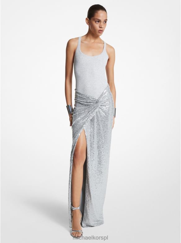 kolekcja ręcznie haftowanej cekinowej spódnicy pareo z elastycznego jerseyu kobiety Michael Kors perłowy szary LHN663458 odzież