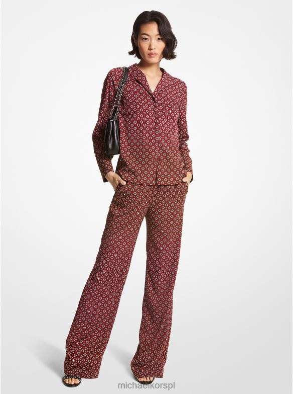 Medalionowe spodnie od piżamy z krepy kobiety Michael Kors merlot LHN66503 odzież