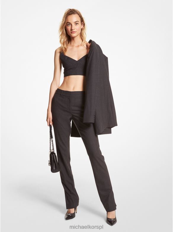 Wąskie spodnie z flanelowej wełny w prążki kobiety Michael Kors wrzos węglowy LHN66506 odzież