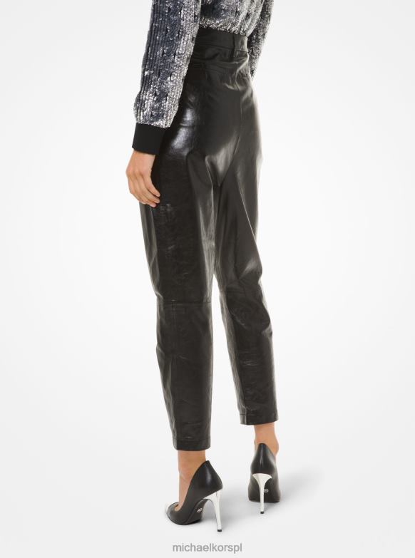 plisowane skórzane spodnie kobiety Michael Kors czarny LHN66517 odzież