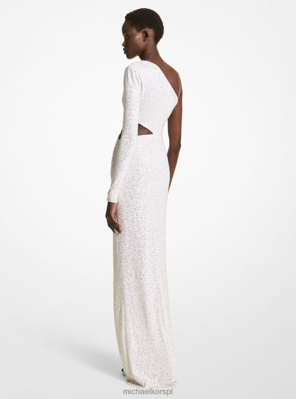 Asymetryczna suknia z elastycznego dżerseju z haftem kryształowym kobiety Michael Kors optyczna biel LHN663614 odzież