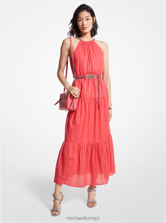 Bawełniana sukienka midi z łańcuszkiem i wiązaniem na szyi kobiety Michael Kors pelargonia LHN6663 odzież