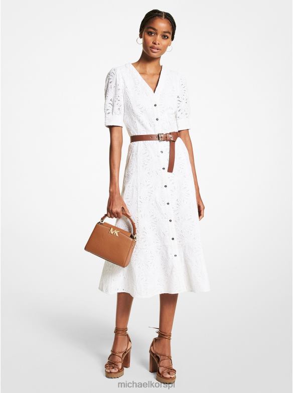 Bawełniana sukienka midi z oczkami w kształcie dłoni kobiety Michael Kors biały LHN66154 odzież