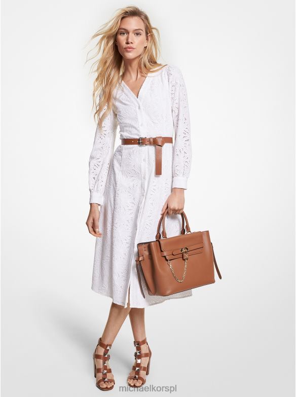 Bawełniana sukienka midi z oczkami w kształcie dłoni kobiety Michael Kors biały LHN6697 odzież