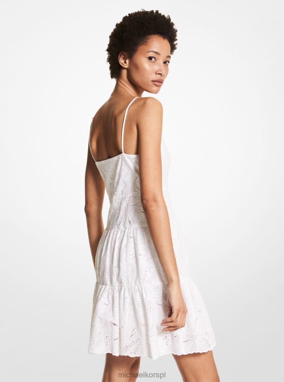 Bawełniana sukienka z oczkami w kształcie dłoni kobiety Michael Kors biały LHN66159 odzież