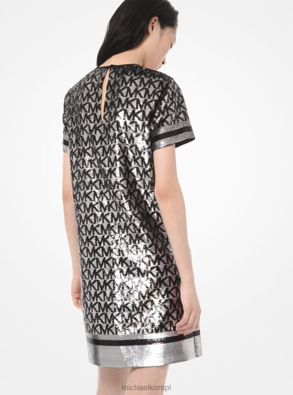 Cekinowa sukienka z żorżety z logo kobiety Michael Kors brąz/czarny LHN66190 odzież