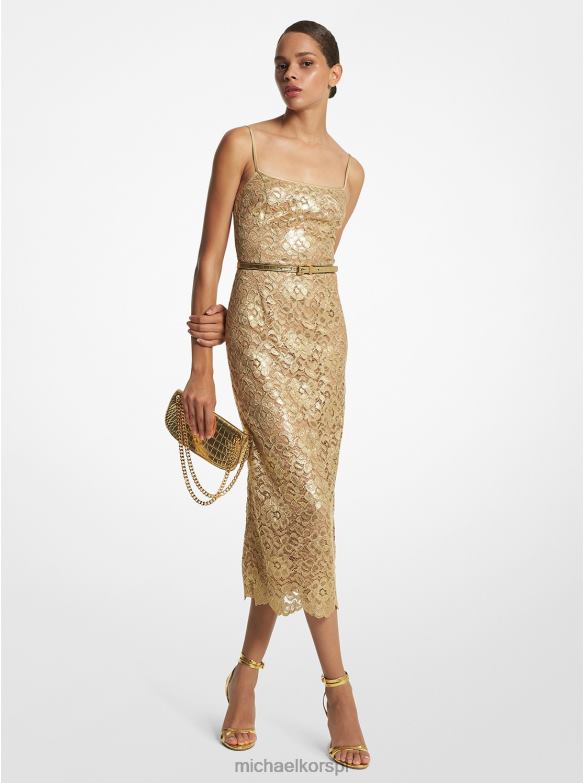 Kolekcja Metaliczna sukienka z koronką w kwiaty kobiety Michael Kors złoto LHN663451 odzież