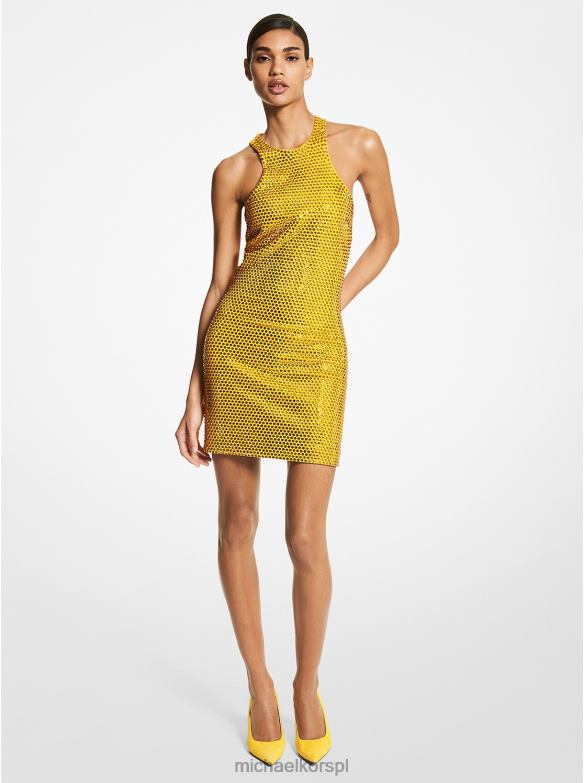 Kolekcja Mini sukienka z krepy, ozdobiona kryształkami kobiety Michael Kors aksamitka LHN663636 odzież