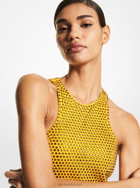 Kolekcja Mini sukienka z krepy, ozdobiona kryształkami kobiety Michael Kors aksamitka LHN663636 odzież