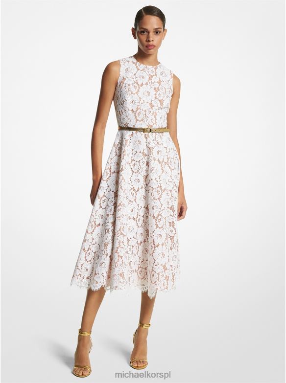 Kolekcja Sukienka do tańca z domieszką bawełny i kwiatową koronką kobiety Michael Kors optyczna biel LHN663427 odzież
