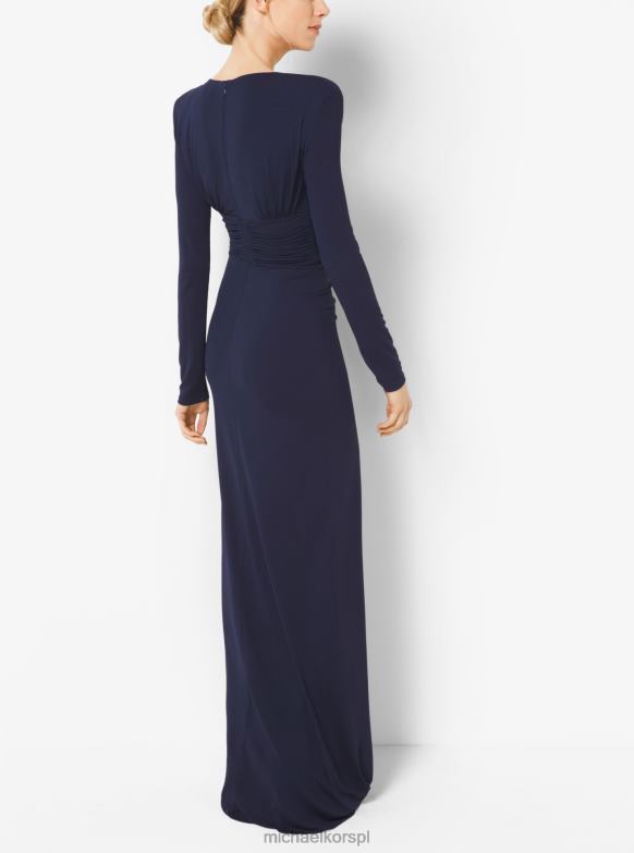 Kolekcja marszczona, rozciągliwa suknia z matowego dżerseju kobiety Michael Kors morski LHN663703 odzież