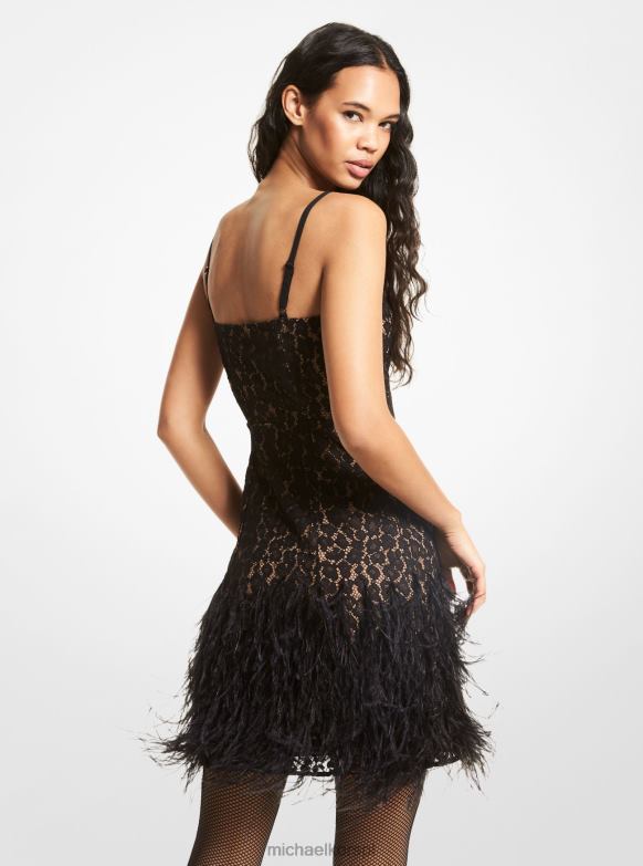 Koronkowa sukienka ozdobiona piórami kobiety Michael Kors czarny LHN66177 odzież