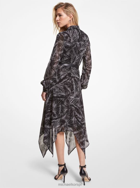 Koszula z chusteczką z palmowej żorżety kobiety Michael Kors biało-czarny LHN66106 odzież
