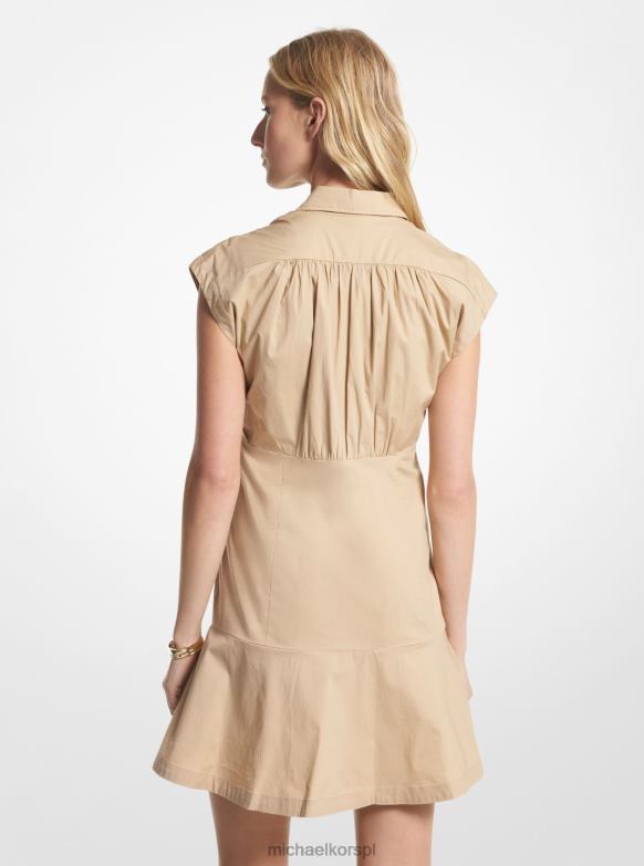 Koszulowa sukienka z organicznej, elastycznej popeliny kobiety Michael Kors khaki LHN6616 odzież