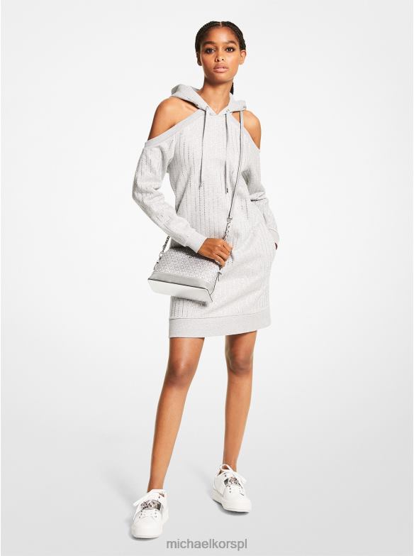 Kryształowa sukienka w prążki z mieszanki bawełny organicznej z wycięciem kobiety Michael Kors perłowy wrzos LHN66117 odzież