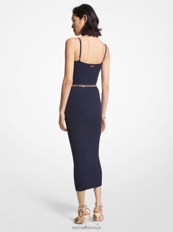 Prążkowana, gorsetowa sukienka z elastycznej wiskozy i paskiem kobiety Michael Kors niebieska północ LHN6628 odzież
