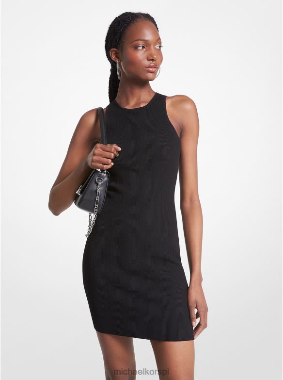 Prążkowana sukienka typu racerback z dzianiny kobiety Michael Kors czarny LHN6658 odzież
