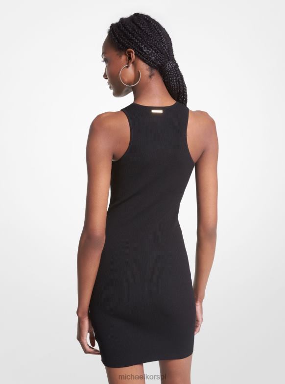 Prążkowana sukienka typu racerback z dzianiny kobiety Michael Kors czarny LHN6658 odzież