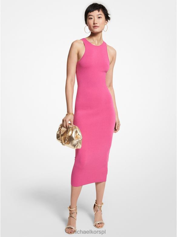 Prążkowana sukienka typu tank z elastycznej wiskozy kobiety Michael Kors wiśniowy LHN662 odzież