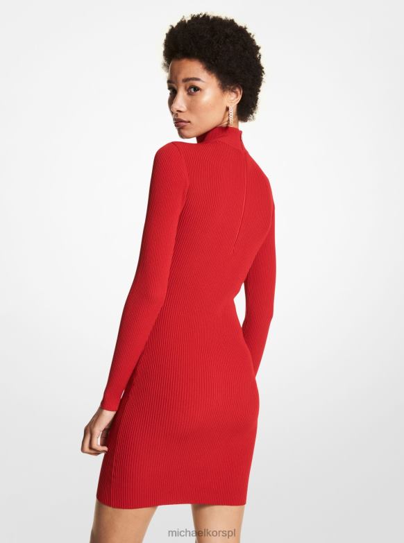 Prążkowana sukienka z wycięciami z elastycznej wiskozy kobiety Michael Kors karmazynowy LHN66151 odzież