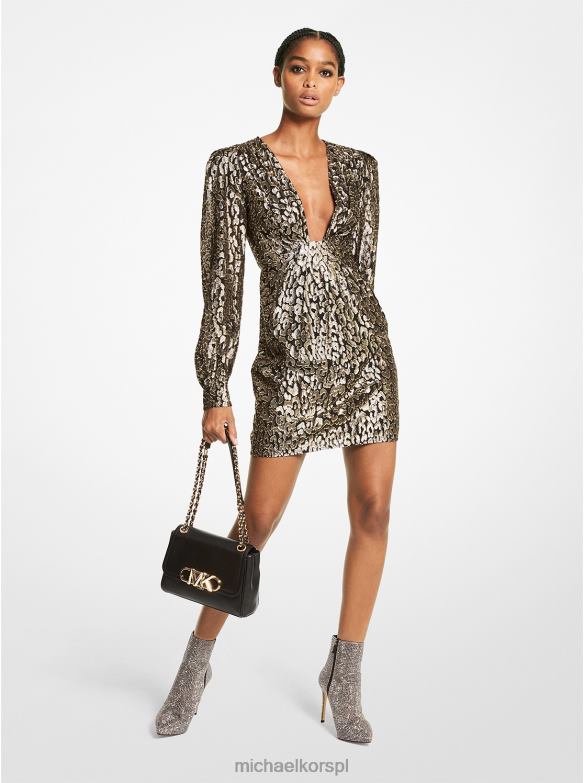 Sukienka żakardowa w metaliczną panterkę kobiety Michael Kors czarne złoto LHN66116 odzież