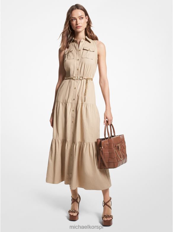 Sukienka koszulowa maxi z domieszką lnu kobiety Michael Kors khaki LHN6638 odzież