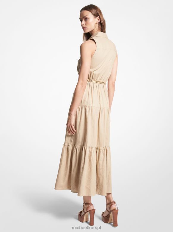 Sukienka koszulowa maxi z domieszką lnu kobiety Michael Kors khaki LHN6638 odzież