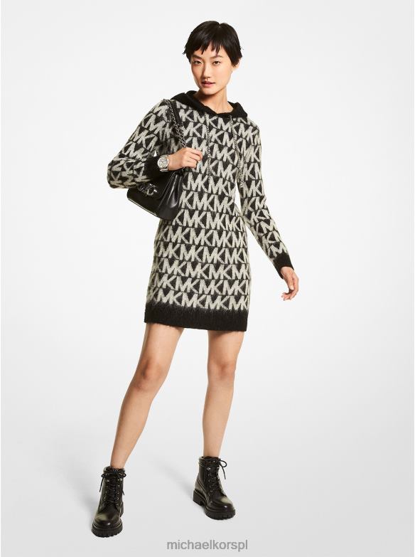 Sukienka z kapturem ze szczotkowanej dzianiny z logo kobiety Michael Kors czarny/kościsty LHN66132 odzież