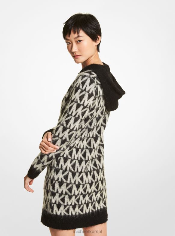 Sukienka z kapturem ze szczotkowanej dzianiny z logo kobiety Michael Kors czarny/kościsty LHN66132 odzież