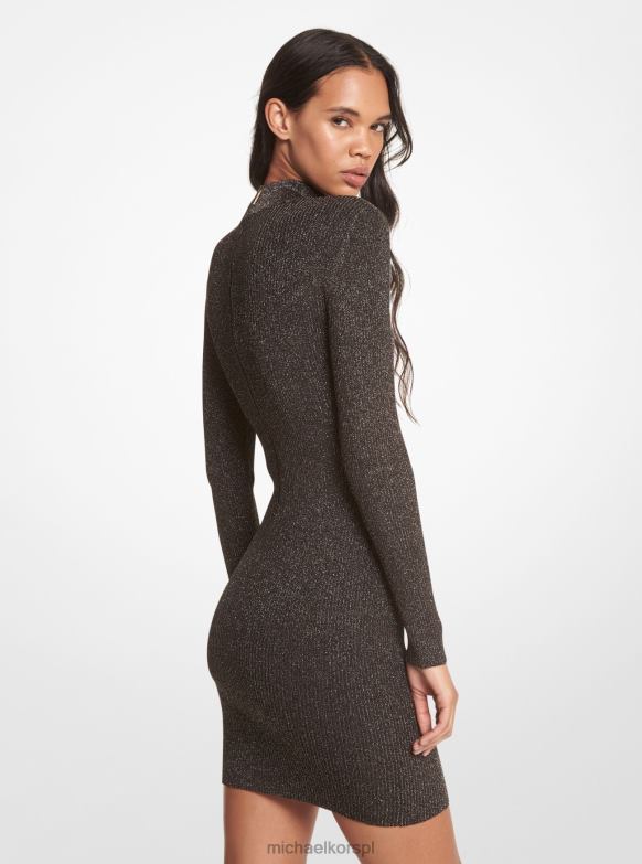 Sukienka z wycięciem w kolorze metalicznej, rozciągliwej wiskozy kobiety Michael Kors czarne złoto LHN66120 odzież