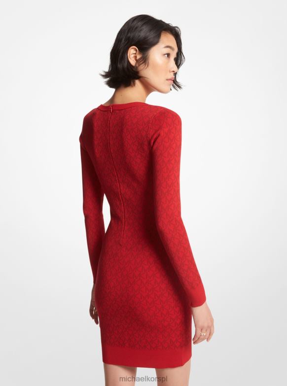 Żakardowa sukienka sweterkowa z logo kobiety Michael Kors karmazynowy LHN66135 odzież