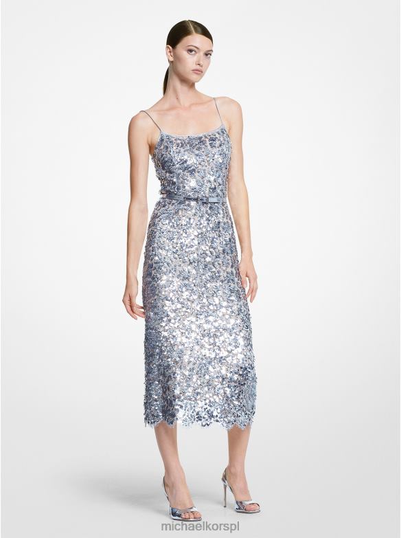 kolekcja ręcznie haftowanej kwiatowej sukni z koronką i błyskotkami kobiety Michael Kors srebro LHN663612 odzież