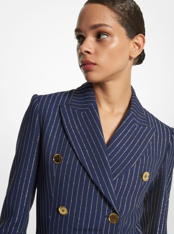 kolekcja sukienka smokingowa z podwójnej krepy w metaliczne prążki kobiety Michael Kors granatowy/złoty LHN663551 odzież