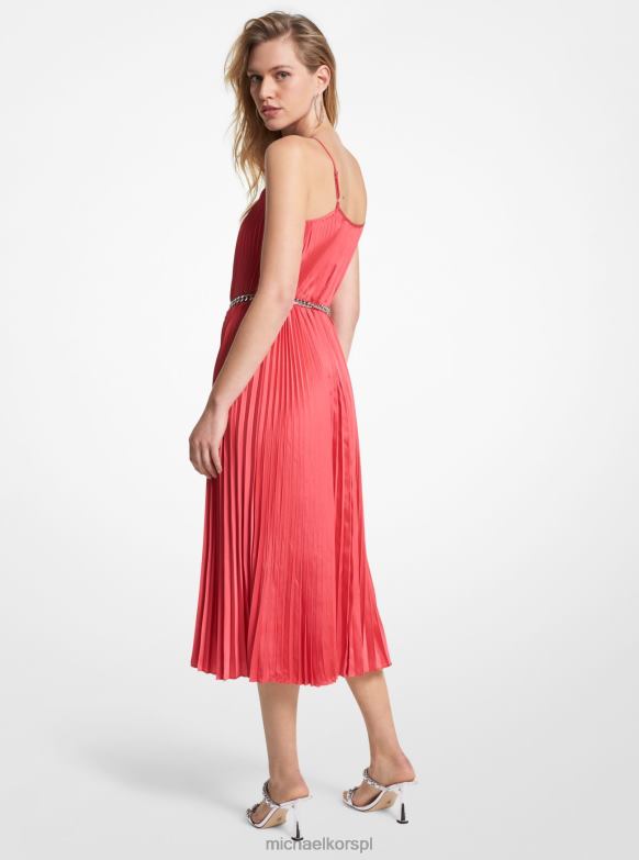 plisowana satynowa sukienka z paskiem kobiety Michael Kors pelargonia LHN6678 odzież