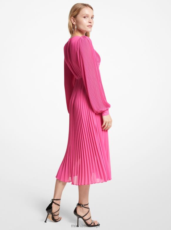 plisowana sukienka midi z żorżety kobiety Michael Kors wiśniowy LHN6621 odzież