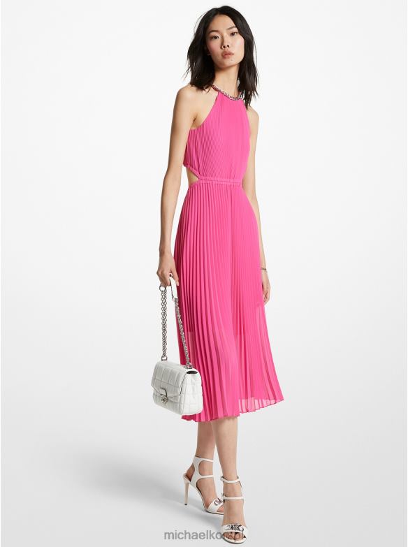 plisowana sukienka z wycięciem w żorżecie kobiety Michael Kors wiśniowy LHN6689 odzież