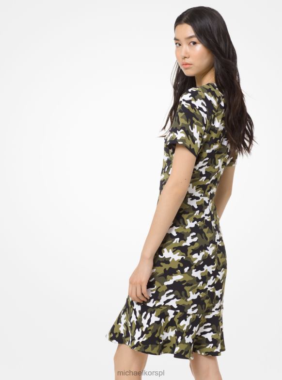 sukienka z falbaną w kamuflażu kobiety Michael Kors czarny/bluszcz LHN66191 odzież
