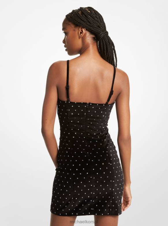 zdobiona aksamitna sukienka mini z gorsetem kobiety Michael Kors czarny LHN66112 odzież