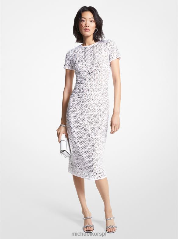 zdobiona laserowo wycinana sukienka do nurkowania kobiety Michael Kors biały LHN6636 odzież
