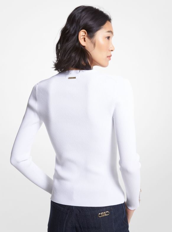 Prążkowany kardigan z elastycznej dzianiny kobiety Michael Kors biały LHN66400 odzież