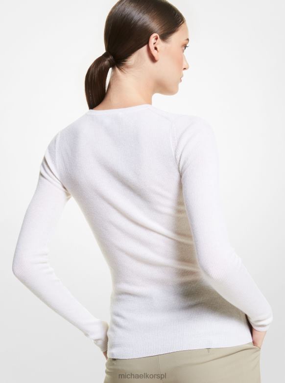 Kaszmirowy sweter z lekkiej jak piórko kolekcji Hutton kobiety Michael Kors optyczna biel LHN663504 odzież