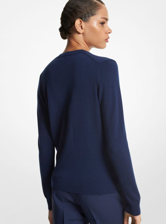 Kolekcja kaszmirowy sweter z dekoltem w kształcie litery V kobiety Michael Kors marynarka wojenna LHN663541 odzież