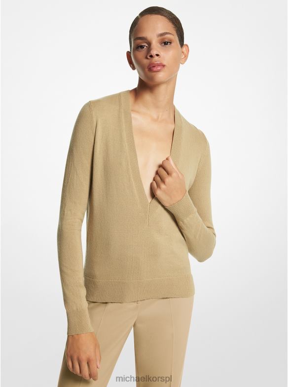 Kolekcja kaszmirowy sweter z dekoltem w kształcie litery V kobiety Michael Kors wydma LHN663542 odzież